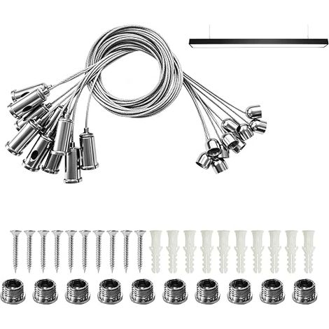 10 Pcs 1/8" x 3.3ft Metal Steel Cable Hanging Kit for LED Ceiling Lights - Adjustable Design - Indoor and Outdoor (1/5)