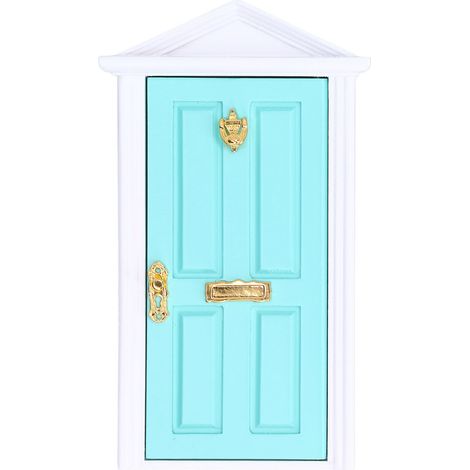 Porte miniature en bois, couleur vive, détails soignés, bords lisses, porte féerique miniature pour maison de poupée à l'échelle 1:12, cadeau, vert menthe (1/5)