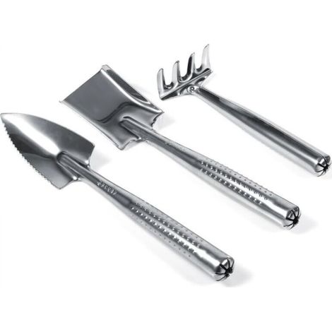 Set of 3 Mini Shovels and Rakes in Plastic and Stainless Steel, Gardening Tool, Gardening Toy (Stainless Steel) (1/5)