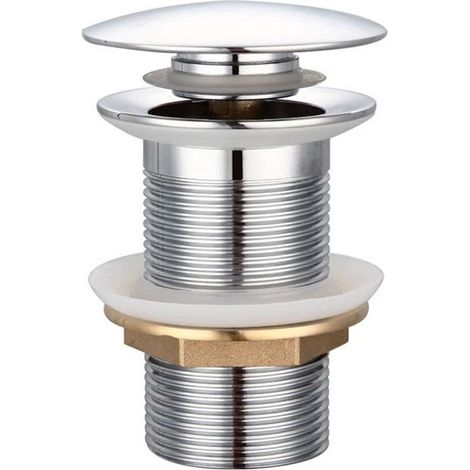 Scarico automatico per lavabo in ottone cromato con troppopieno, sistema push-open, finitura lucida