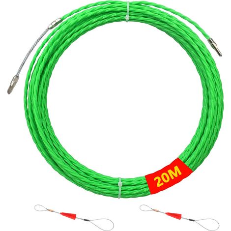 Sonde D'électricien, Tire Fil Électriques 20 M en Polyester Kit Rétractable D’installation pour la Pose de Câbles avec Ressort de Guidage, Diamètre 4 Mm, Spiralé Flexible Aiguille Tire Fil Vert (1/5)