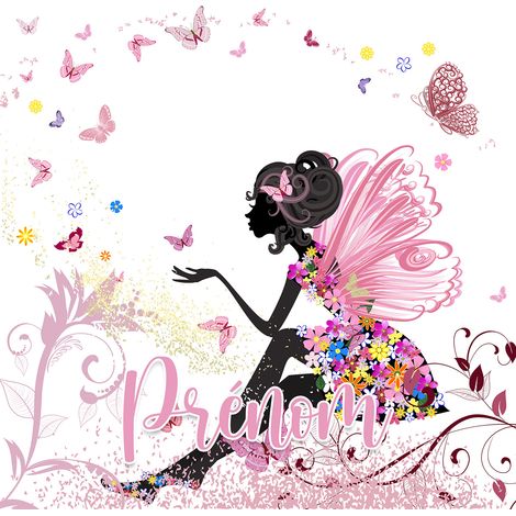 Papier peint panoramique enfant avec prénom personnalisable - Fée Papillons - 130 cm x 130 cm (1/2)