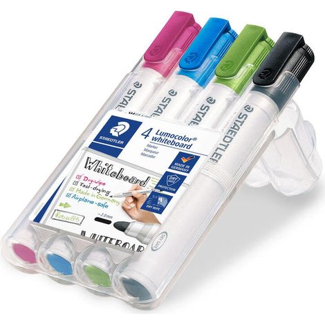 Staedtler Lumocolor 351 marcador 4 pieza(s) Punta redonda Negro, Azul claro, Verde claro, Rosa