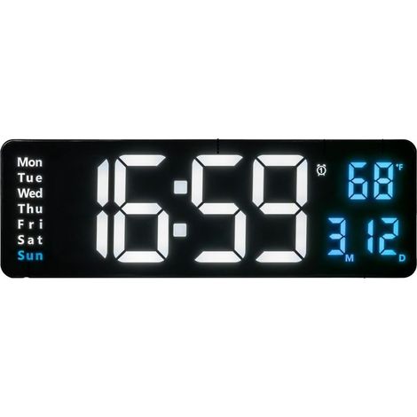 Clock Wall-mounted Digital LED, 16 Inches Wide Screen with Count to Countdown Temperature Interior Calendar Remote Brightness Adjustable for Living room Room (1/5)
