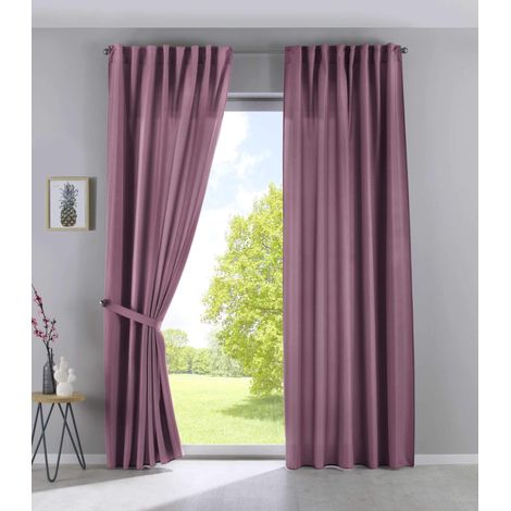 Gardinenbox Cationic Jena 2019037-2 - Set di 2 tende con passanti nascosti, 145 x 140 cm (altezza x larghezza), effetto lino, oscuranti, con fermatenda, colore: rosa antico (1/5)
