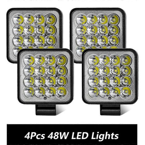 Projecteurs de travail LED blancs 42W/48W, ronds et carrés, pour véhicules tout-terrain 4x4, quads, SUV et motos 12V/24V (lot de 2/4/6, type B, lot de 4). (1/5)