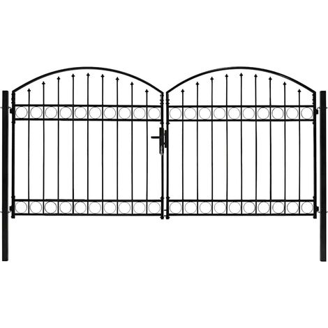 Portail de clôture double battant avec arc en acier pour jardin Noir 300 x 125 cm (1/5)