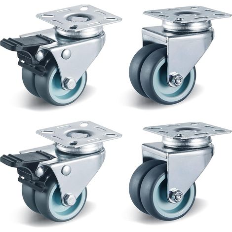 LIFURUN 4 Pezzi Rotelle Ruote 50MM con Freno Per Trasporto, Facile Da Muovere Silenzioso, Adatto Per Tutti Pavimenti (50MM Rotelle Doppia)