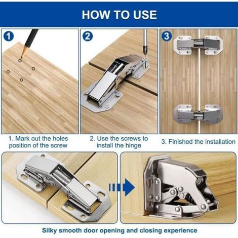 Lot de 10 Charnières pour Porte de Placard - Charnière en Inox 90° avec 80 Vis Fournies - Dimensions 77 x 32 mm - Finition Argentée (1/4)