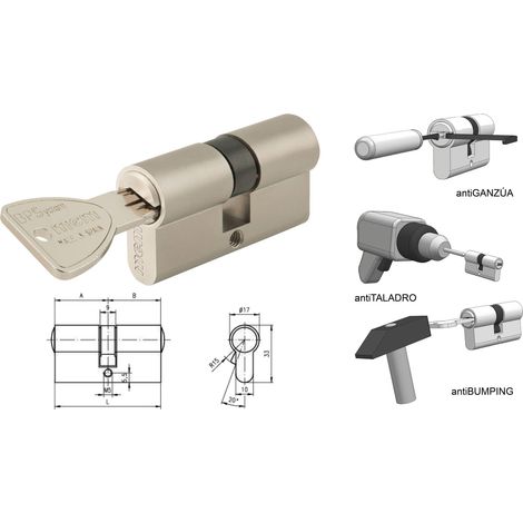 Doppelkupplungs-Sicherheitszylinder 30x30 R-15 Nickel BPS DEN 3030