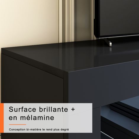 SIRHONA Meuble TV LED Noir avec 2 Compartiments et 1 Portes Bois, Meuble Télé avec Rangement en Verre LED éclairage RVB 16 Couleurs,140 cm