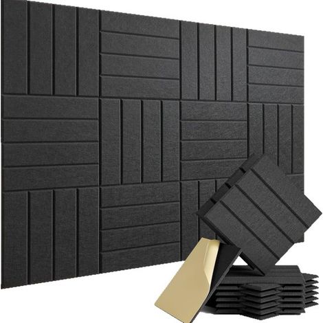 Panneaux acoustiques, absorbeurs de son, amélioration de l'insonorisation, autocollants, lot de 12, noirs (1/5)