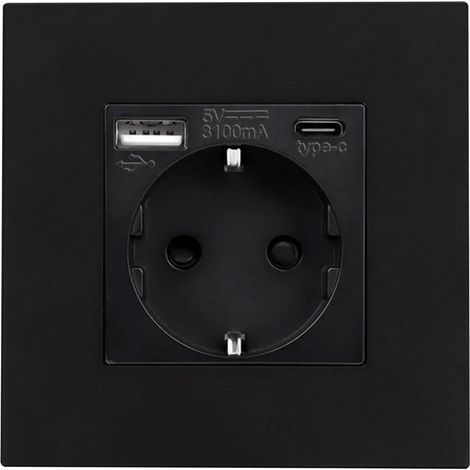 Presa Schuko con USB Tipo F con Cornice PC Modern Nero (1/3)
