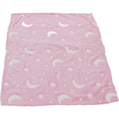 Couverture lumineuse 1,5 x 2 m en flanelle double face, motif étoiles et lune, douce et phosphorescente pour enfants, rose (1/5)