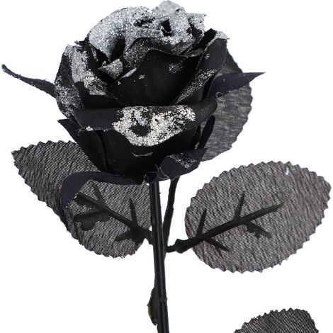 Rose artificielle noire pailletée, fleur factice multicolore, déco Halloween, lot de roses synthétiques avec sequins (1/3)