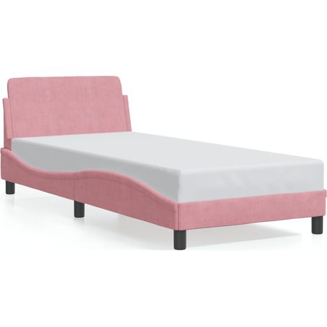 Lit simple,Lit adulte,Cadre de lit avec tête de lit Dover rose 90x190 cm velours CFW3516811 (1/5)