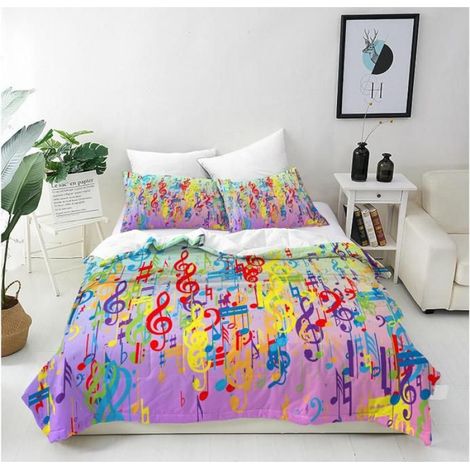 Housse de Couette 200x200 cm avec 2 Taies d'oreiller 65x65 cm Microfibre Parure de Lit Imprimé Coloré Notes Musique Fermeture - BUV (1/3)