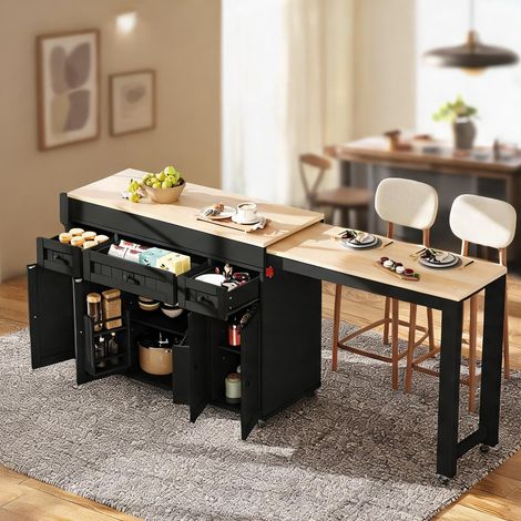 Îlot de cuisine mobile avec plan de travail extensible en MDF (1/5)