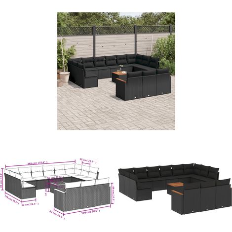 14-tlg. Garten-Sofagarnitur mit Kissen Schwarz Poly Rattan - Gartenmöbel Set - Esstisch - Lounge Möbel - Rattan Gartenmöbel - Outdoor Sofa - Home & Living (1/3)
