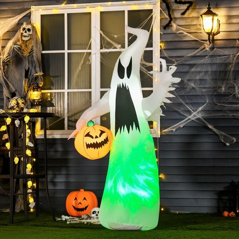 Fantasma/fantasma spettrale autogonfiabile con luci LED, decorazione di Halloween, poliestere, bianco, 105 x 65 x 180 cm (1/5)