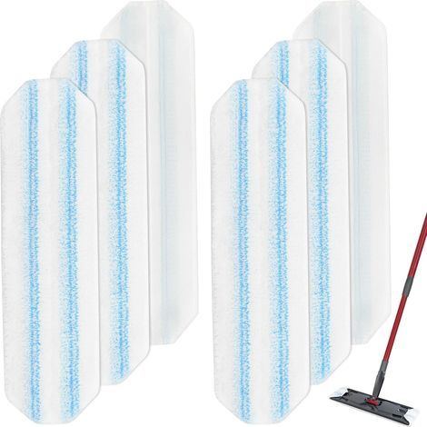 Pack of 6 O-Cedar microfiber mop heads for flat mops, washable and reusable pad refills for hard floors. (1/5)