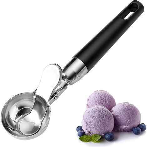 Cuillère à glace en acier inoxydable poli, cuillère à glace avec gâchette, cuillère à glace en acier inoxydable pour glaces, biscuits, pâte à gâteaux, melon, purée de pommes de terre