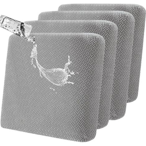 Fundas elásticas para cojines de sofá: Juego de 4 fundas suaves para muebles de jardín, ideales para niños (gris claro). (1/5)