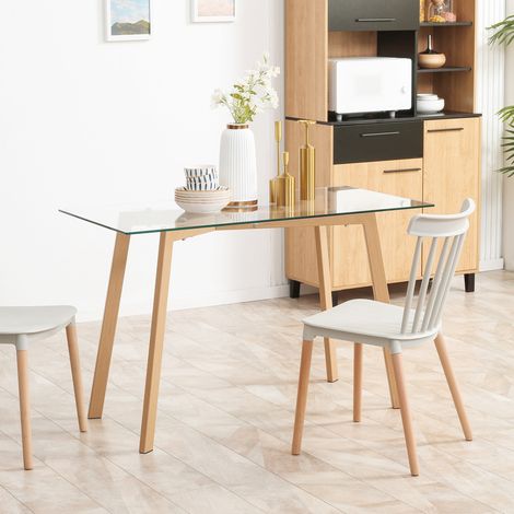 Rechteckiger Esstisch für maximal 4 Personen, Esstisch aus gehärtetem Glas und Stahl, für Küche, Esszimmer und Wohnzimmer, 120 x 60 x 76 cm