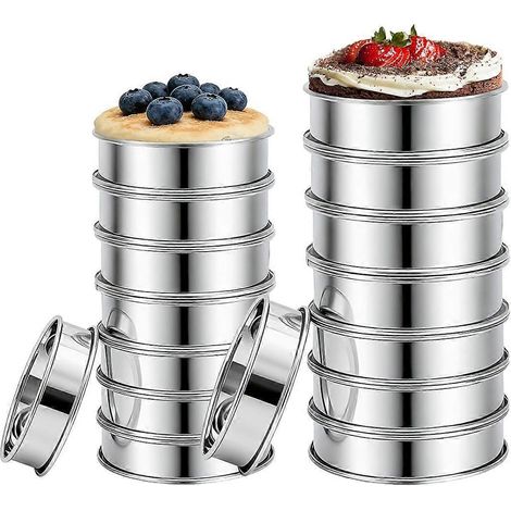 16 pièces crumpet rings nonstick english muffin rings acier inoxydable double rolled tart ring rond métal pâtisserie (1/5)