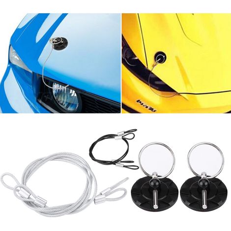 Lot 2 broches de capot aluminium CNC universel, kit verrouillage capot course noir, style billet, fixation capot auto (1/5)