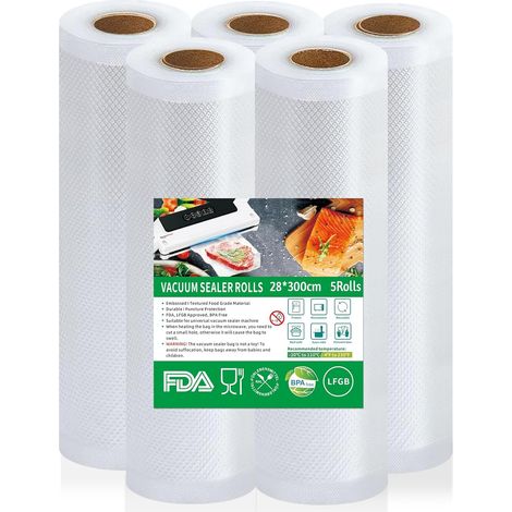 Sacs sous vide alimentaires, 5 rouleaux, 28 x 300 cm, pour la conservation et la cuisson des aliments, sans BPA (1/5)