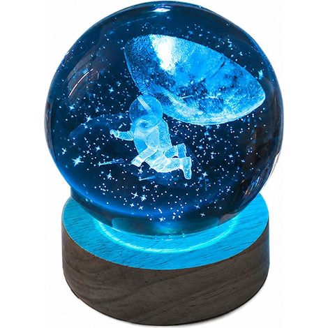 Veilleuse USB, boule de cristal de 6 cm avec base en bois de 7 cm, lumière colorée, à brancher (1/4)