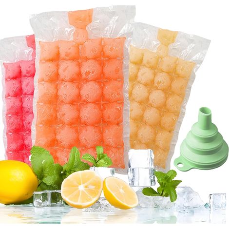 Lot de 50 Moules Sacs à Glaçons Jetables Auto-Scellants Pouvant Contenir Jusqu'à 1200 Glaçons, avec Entonnoir en Silicone,Polyéthylène de Qualité Alimentaire Ice Cube pour Whisky Cocktails Boissons (1/5)