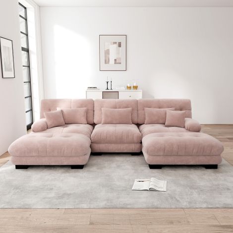 Luxuriöses Modulares Ecksofa - Übergroßes U-förmiges Cloud Couch für Wohnzimmer, Tiefensitz Verwandelbares Schlafsofa mit Ottoman, Chenille Rosa 
WL