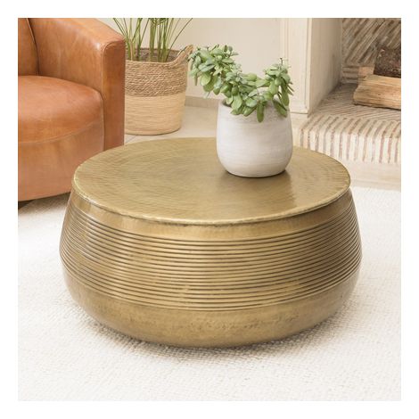 Macabane – Table basse ronde alu 70x70cm – Pied strié couleur laiton – Aluminium – Meuble monté pour salon moderne (1/5)