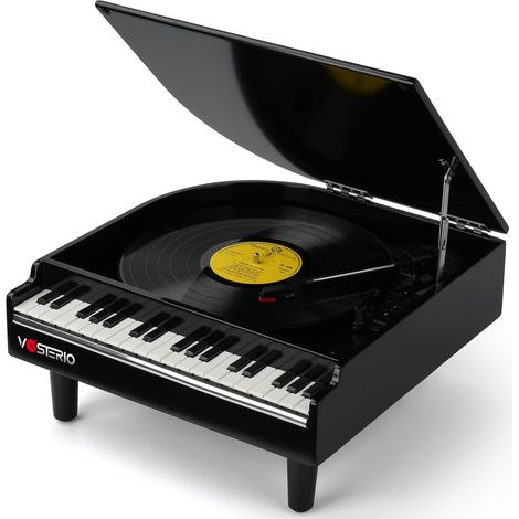 Platine Vinyle avec Haut-parleurs Stéréo, Entrée et Sortie Bluetooth Tourne Disque à Trois Vitesses, Lecteur Vinyle avec Encodage sur USB, Clavier de Piano 36 Touches- Noir (1/5)