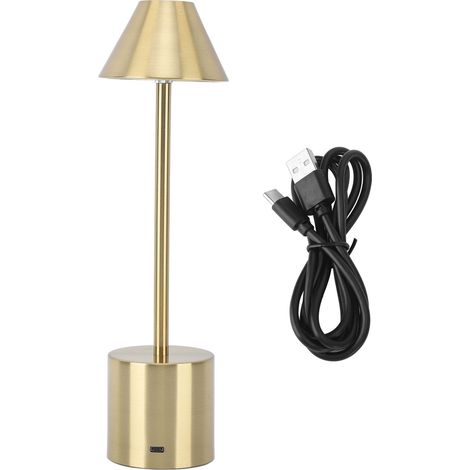 Ortviai Lampe de bureau LED sans fil rechargeable 3 modes de couleur, dimmable, batterie 2000 mAh, USB-C, métal doré (1/5)