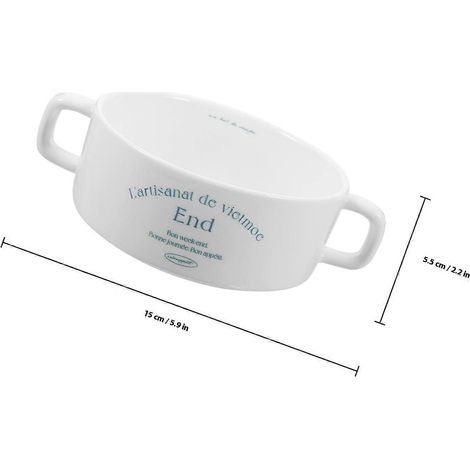 Bol à dessert en céramique à double anse, compatible micro-ondes, en porcelaine blanche (1 pièce) (1/4)