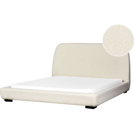 Lit Double en Bouclé 160 x 200 cm Rembourré Sommier Cadre de Lit Lattes Beige Roisel (1/5)
