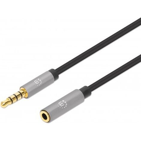 MANHATTAN Audio-Verlängerungskabel Aux 3,5mm Klinke Stecker auf Buchse 1m vergoldete Kontakte Slim D