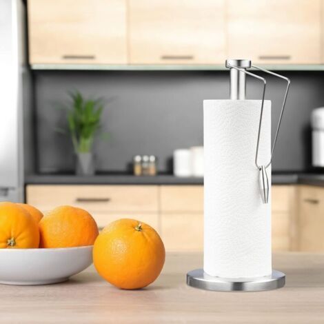 Porte-Rouleau Papier essuie-Tout , Vertical , INOX brossé , Cuisine , Distributeur , H x D : 34 x 15 cm , argenté (1/3)