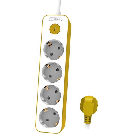Multiprise CHP2145Y/10 - Multiprise 3 Prises de Courant, câble de 1,5 m, Interrupteur Principal, Fermeture de sécurité Automatique, indicateur LED d'alimentation - Blanc/Jaune (1/3)
