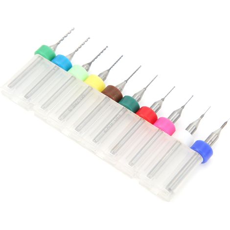 Jeu de 10 mini-forets pour circuits imprimés, poignée droite, en acier tungstène, diamètre 0,1-1,0 mm (1/5)