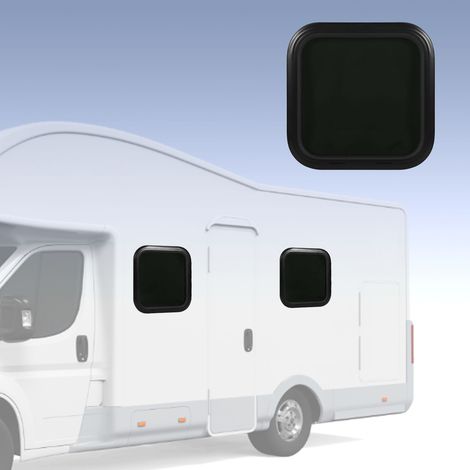 (T01) Fenêtre fixe en alliage d'aluminium à coins arrondis (450 x 450 mm) avec vitrage noir transparent et anneau de fixation. Convient aux camping-cars, fourgons aménagés et caravanes. Épaisseur de p (1/5)