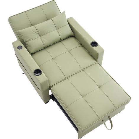 Fauteuil convertible 3 en 1, canapé-lit individuel extensible vert avocat avec port USB, porte-gobelets et dossier inclinable (1/5)