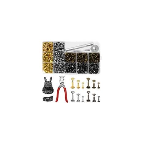 Ensemble de 360 rivets pour cuir, 4 couleurs, avec pince à riveter et pince à perforer. Rivets creux pour cuir de 12 mm, 8 mm et 6 mm, pour la création de vêtements et d'objets en cuir. Idéal pour le (1/5)