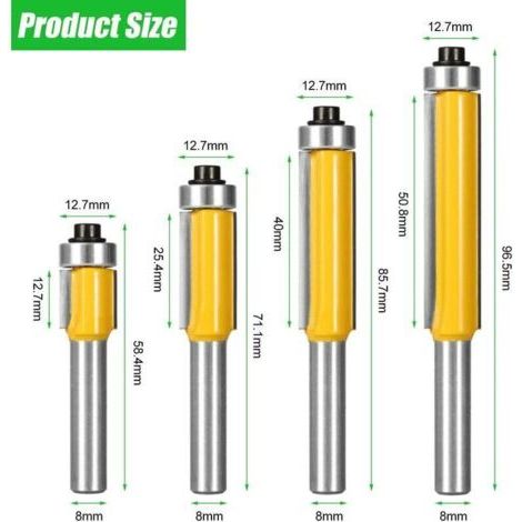 QORVA-4 Pcs 8mm Tige Fraise a Copier, Fraise Defonceuse avec Roulement Supérieur, Fraisage de Menuiserie, Per Menuiserie Bricolage de Coupe Garniture Affleurante (4)