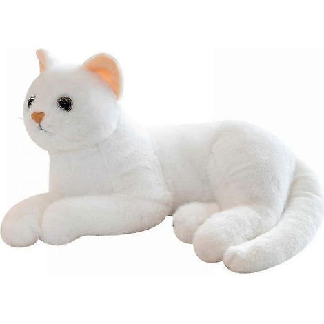 Chat en peluche blanc pur de 30 cm (12 pouces) - chaton réaliste aux yeux noirs, jouet en peluche, cadeau d'anniversaire pour enfants (1/3)