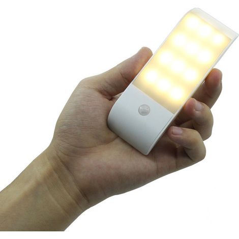 Lampe de chevet rechargeable à 12 LED avec capteur infrarouge pour le corps humainCapteur lumineux blanc chaud1W (1/5)