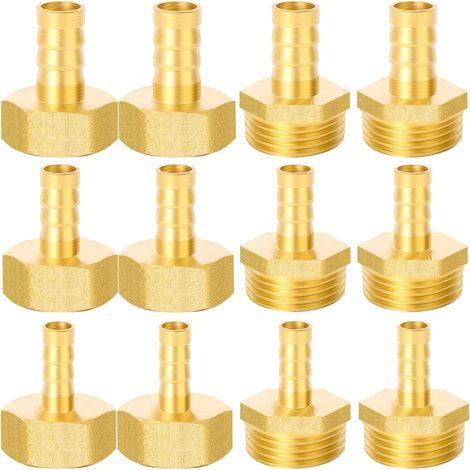 Lot de 12 raccords de tuyau 1/2", 8 mm, 10 mm, 12 mm, filetage extérieur et filetage intérieur pour tuyau à air, tuyau à gaz, tuyau d'eau (1/5)